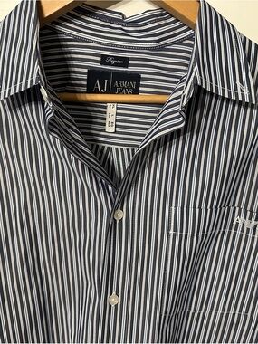 Armani Jeans Navy & White Vertical Stripe Dress Shirt